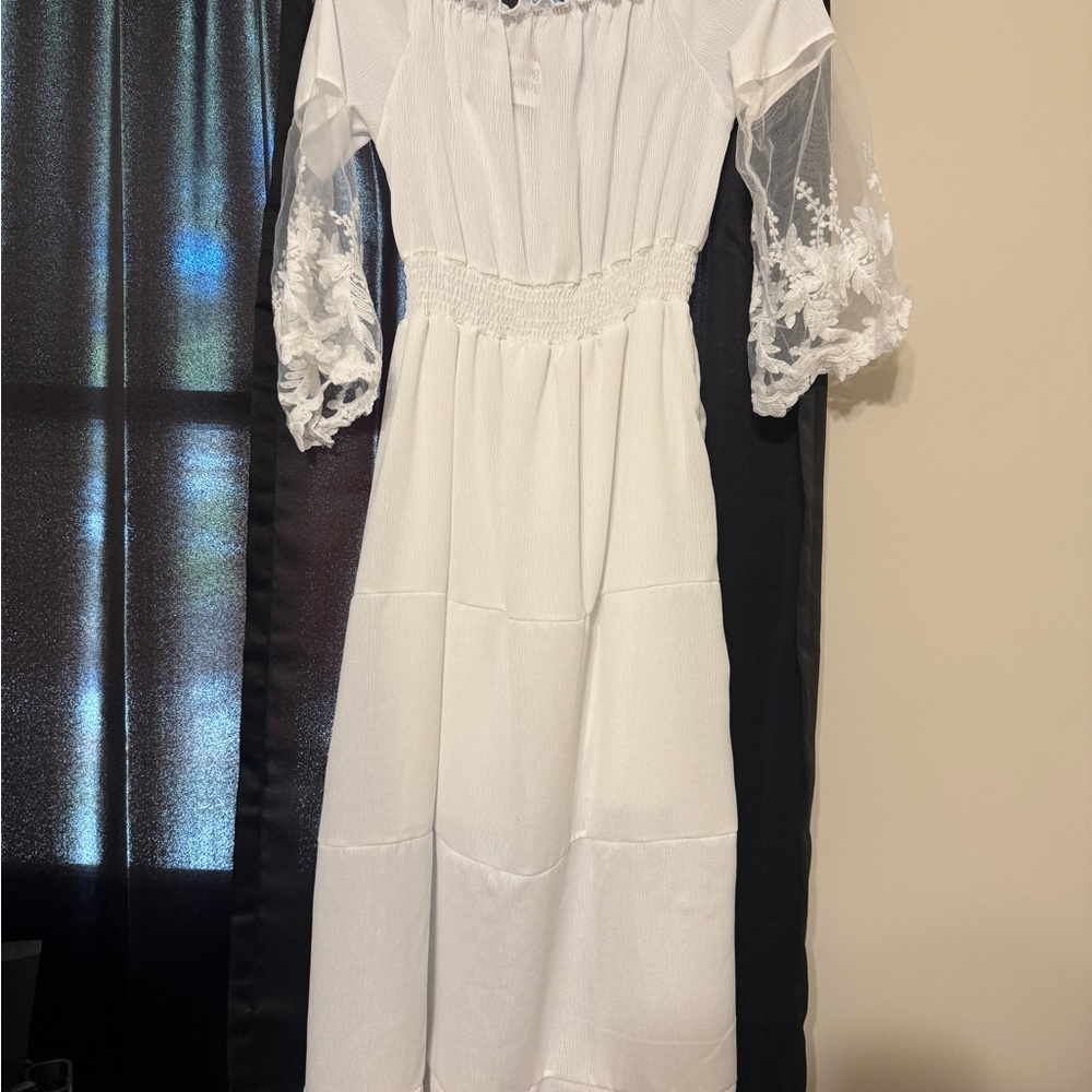 White Dress with Lace Sleeves